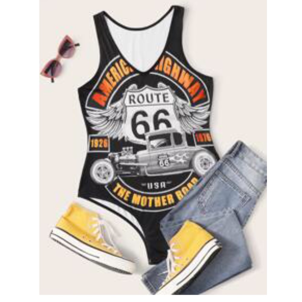 Plus!  Car And Letter Graphic Tank Bodysuit